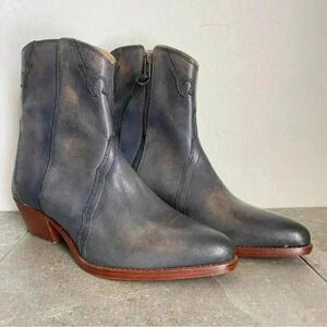 NEW Free People New Frontier Leather Block Heel Western Booties Size US 8.5M